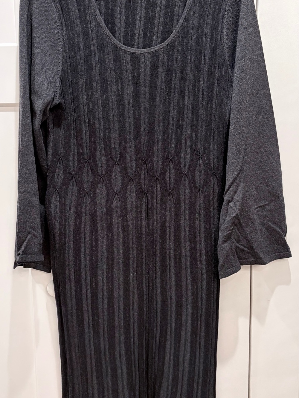 Style & Co. Black & Grey Long-Sleeve Textured Scoop-Neck Dress